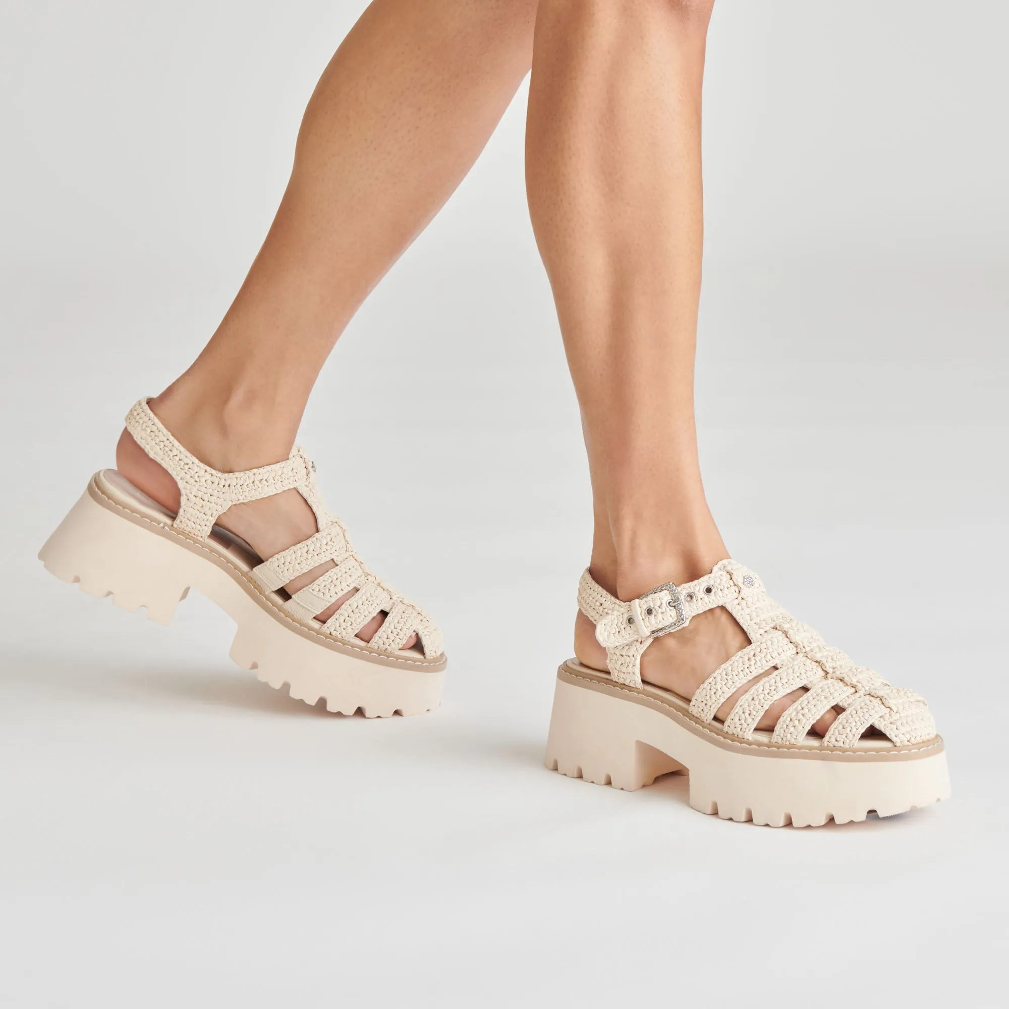 LASLY SANDALS OATMEAL KNIT Asymmetric Lacing