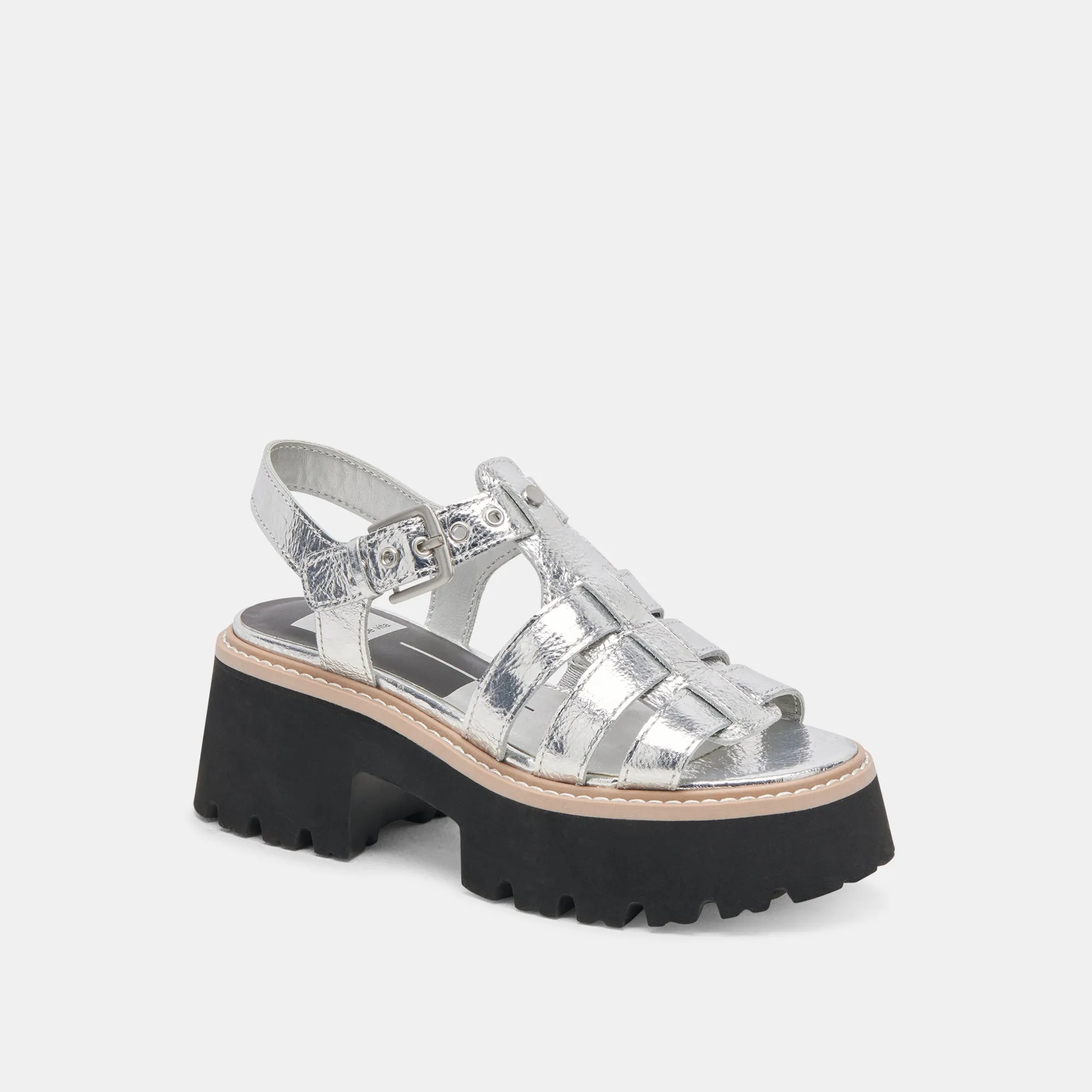 Thermal Regulating Fabric LATICE SANDALS SILVER DISTRESSED LEATHER