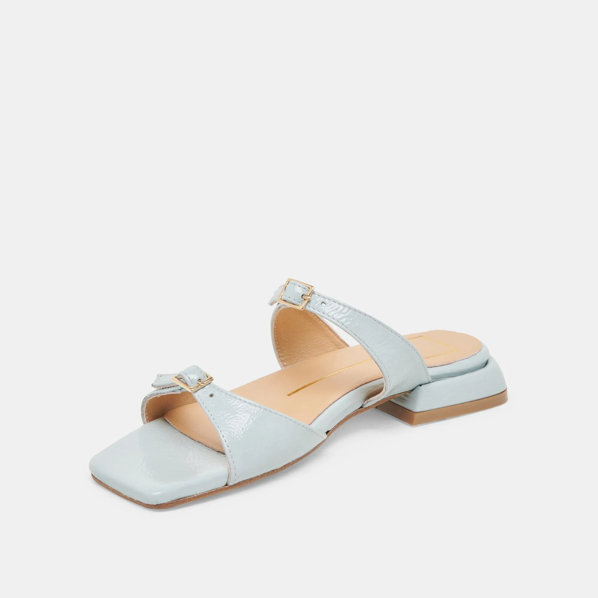 LAVERN SANDALS ICE BLUE CRINKLE PATENT Flex Groove Design
