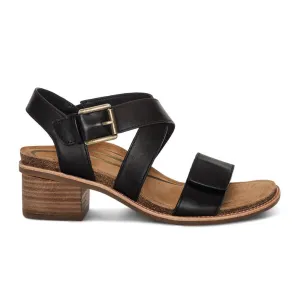 Aetrex Kristin Heeled Sandal (Women) - Black Leather Lightweight Sole Flexible Sole Design