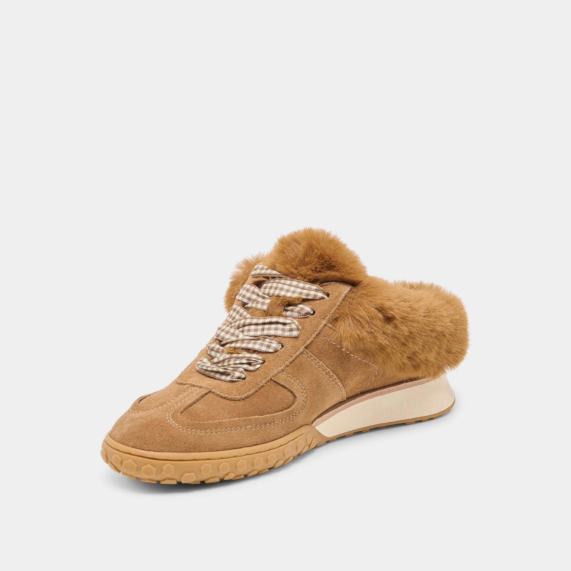 Zip Closure Farm Visit Light Weight IZZEY PLUSH SNEAKERS LT BROWN SUEDE