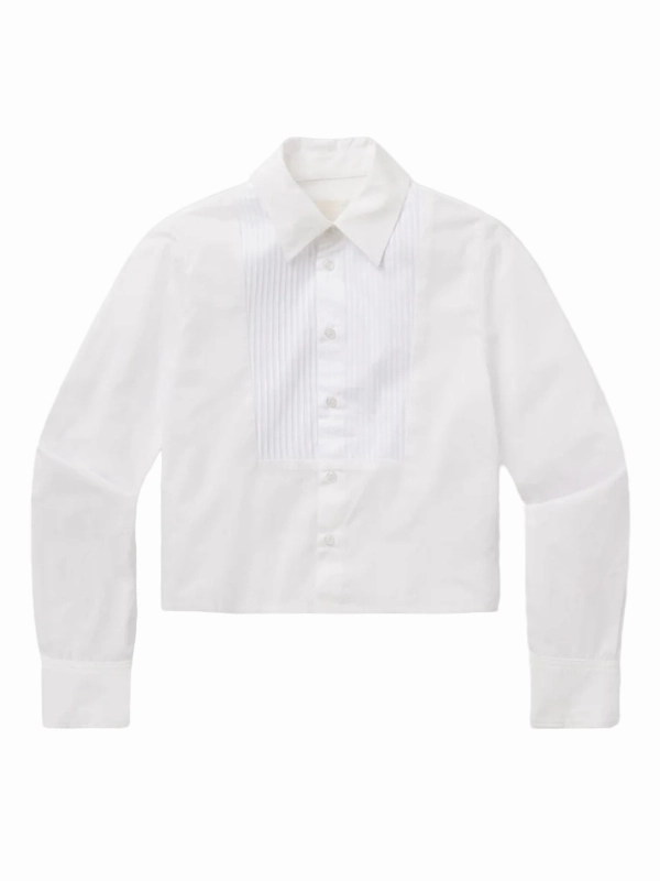 Fino Boxy Cropped Tuxedo Shirt in White Resilient Elasticity