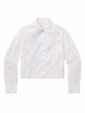 Fino Boxy Cropped Tuxedo Shirt in White Resilient Elasticity