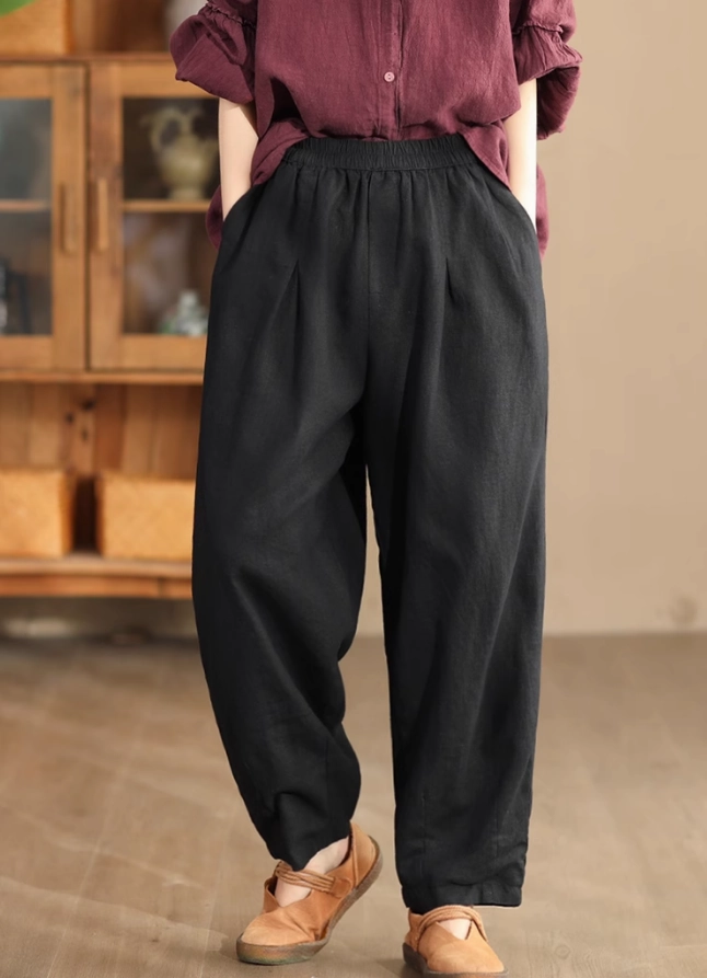 Flexible Fabric No Wrinkles Babakud Women Autumn Loose Linen Casual Pants