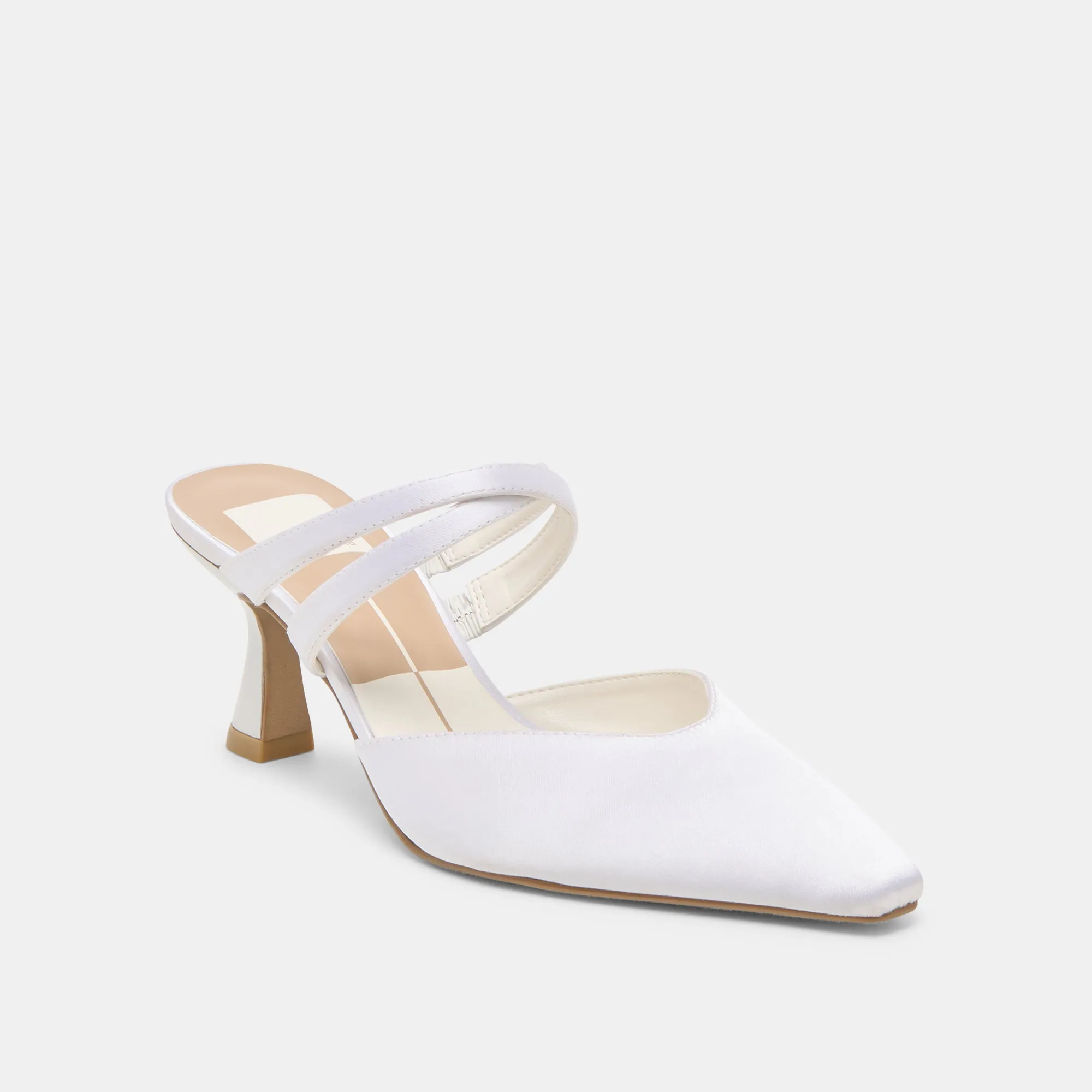 LINORE HEELS TRUE WHITE SATIN Stable Motion Stay Dry