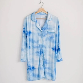 Lightweight insulation ChafeFree Design Little Sleepy Blue Watercolor Women's Long Sleeve Sleep Shirt