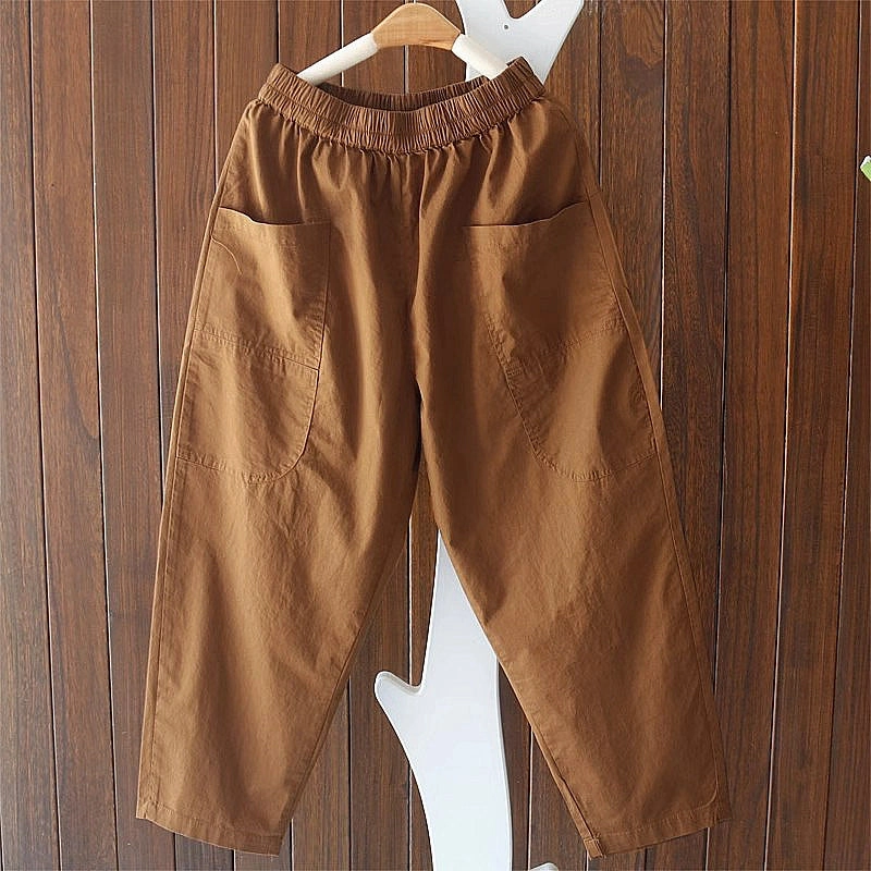 Sanitary Material Smooth Finish Summer Casual Cotton Versatile Solid Color Harem Pants