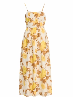 Lora Floral Midi Dress in Midsummer Floral Comfy and Cozy Relaxed and Elegant