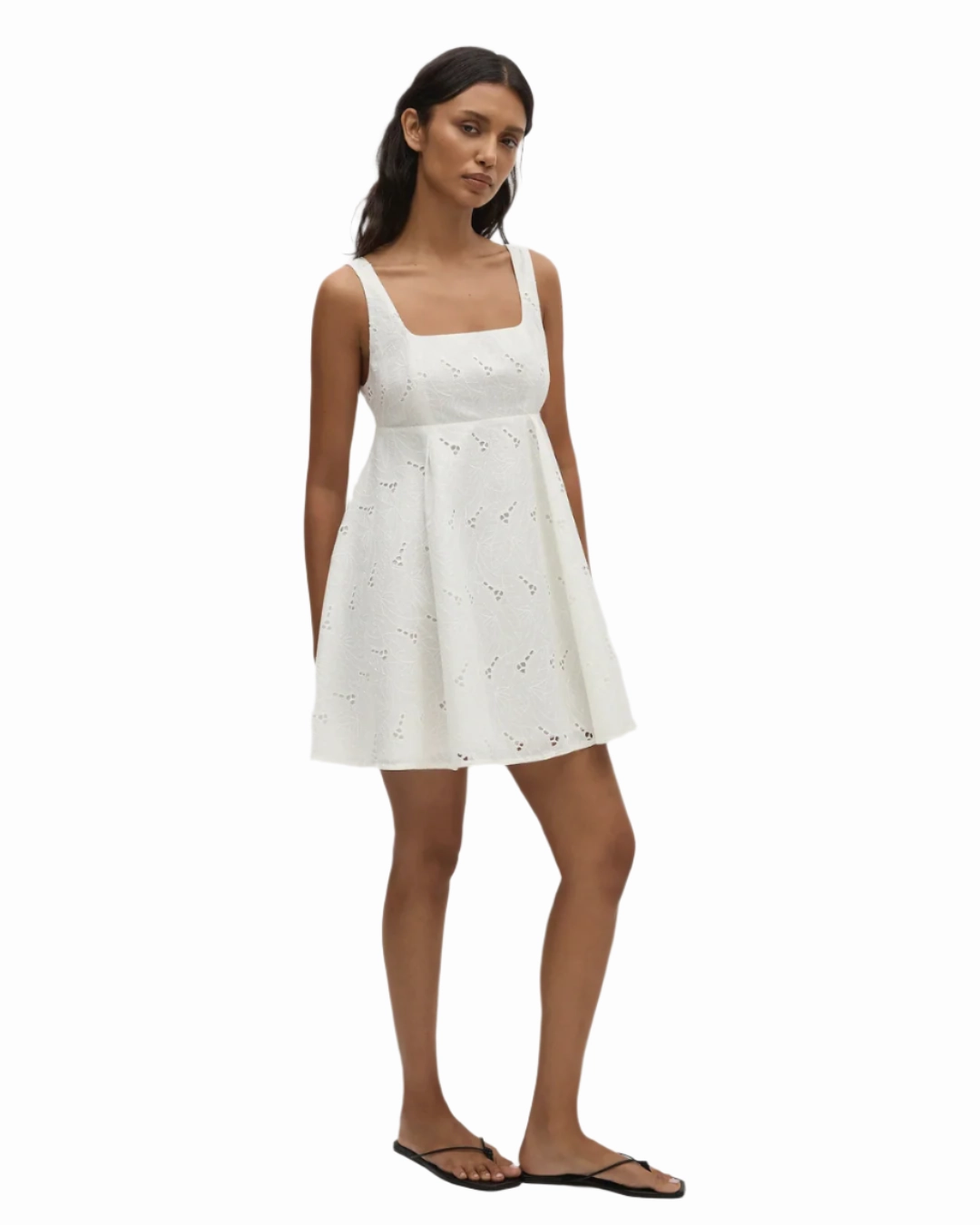 Lovis Mini Dress in Birgitta Broderie Anglaise White Cozy Design