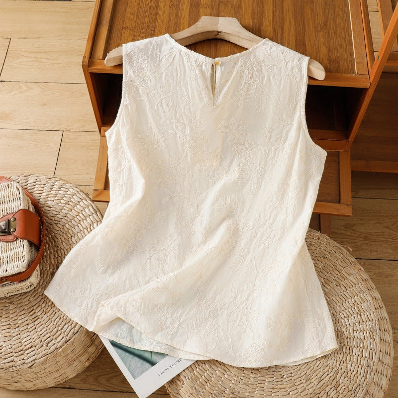Layered Cuff System Babakud Summer Cool Embroidered Sleeveless Beige Vest Top
