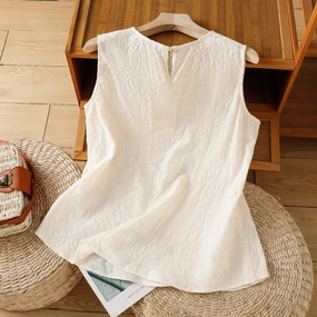 Babakud Summer Cool Embroidered Sleeveless Beige Vest Top Detachable Layer