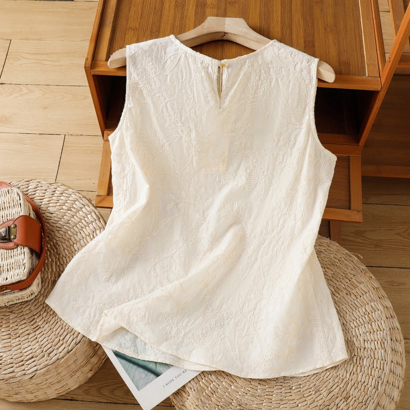 Babakud Summer Cool Embroidered Sleeveless Beige Vest Top Detachable Layer