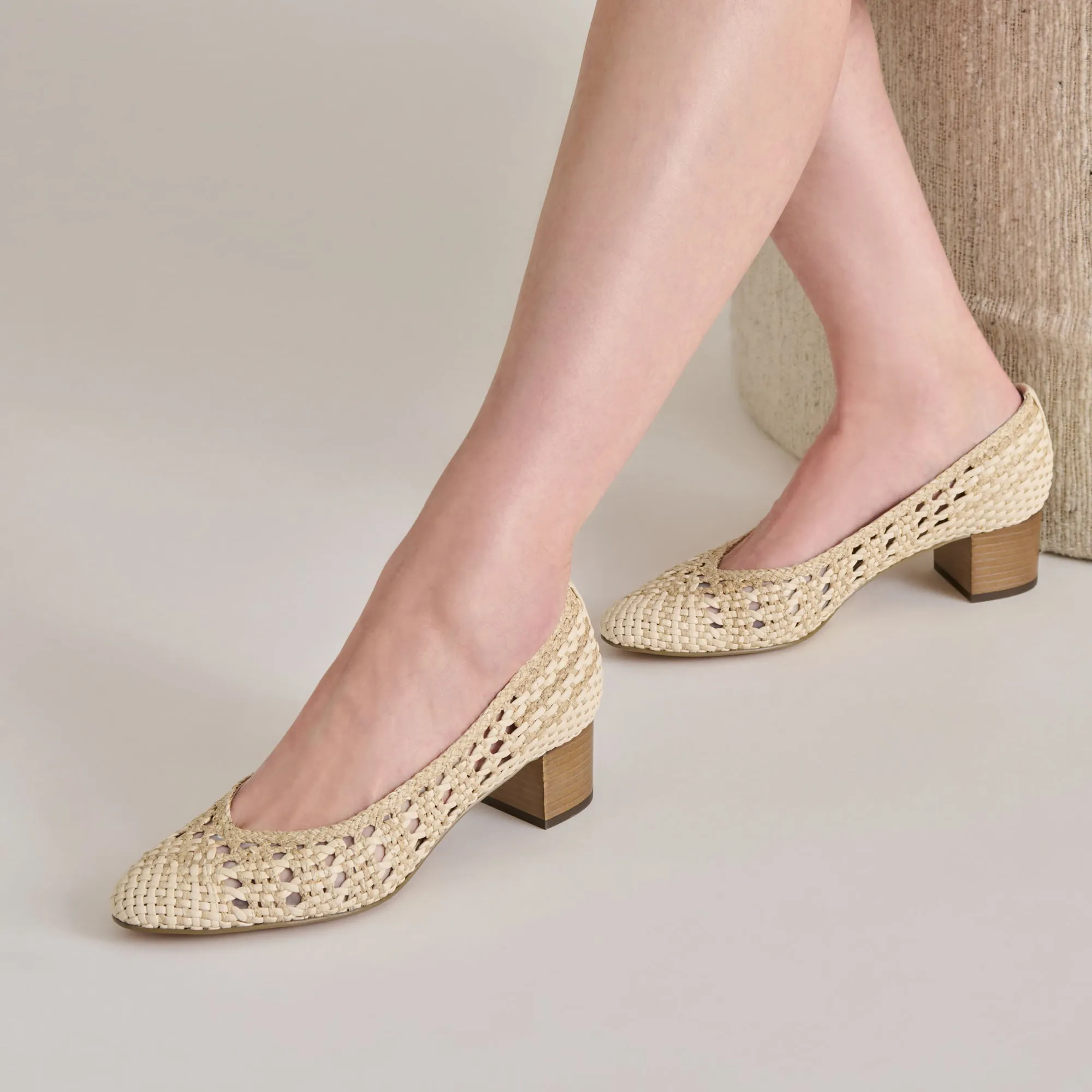 LULA HEELS IVORY MULTI WOVEN RAFFIA Modern Cushioning Breath Panel