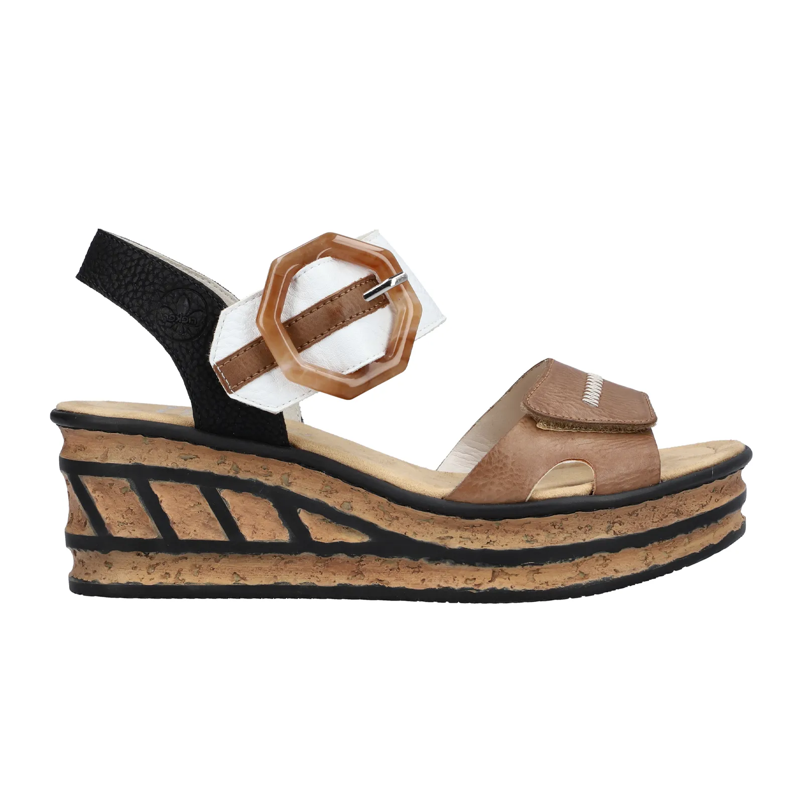 Trail Compatible Rieker Rose 68176-64 Wedge Sandal (Women) - Leinen/Weiss/Schwarz Eagle