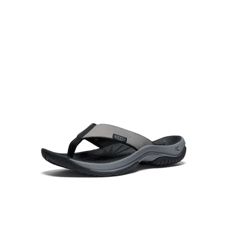 Functional Slip On Day Comfort Men's Kona Leather Flip-Flop  |  Steel Grey/Black