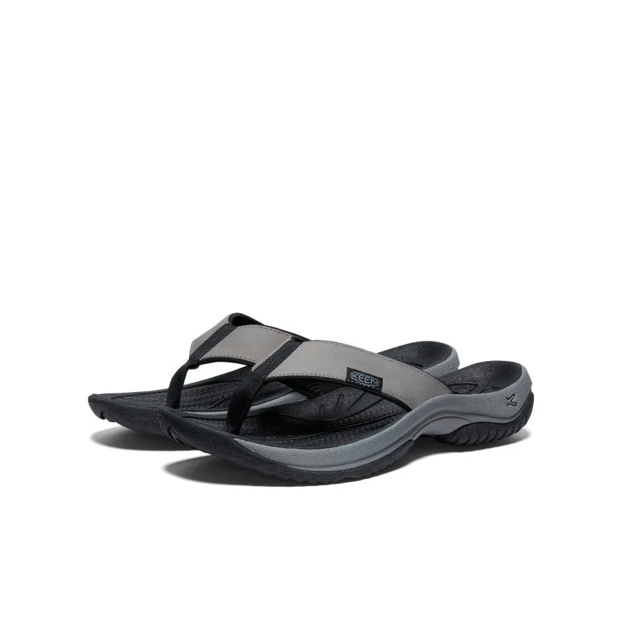 Men's Kona Leather Flip-Flop  |  Steel Grey/Black Slip On Fit Walk Glide Fit