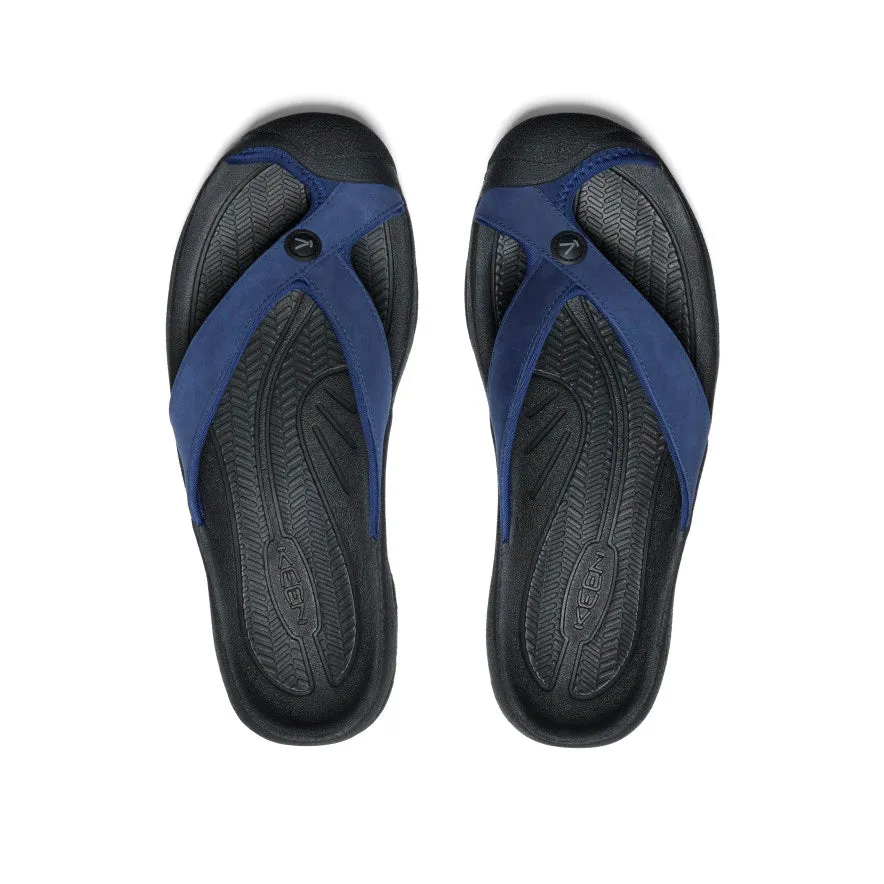 Easy Daily Travel Light Men's Waimea Leather Flip-Flop  |  Naval Academy/Black