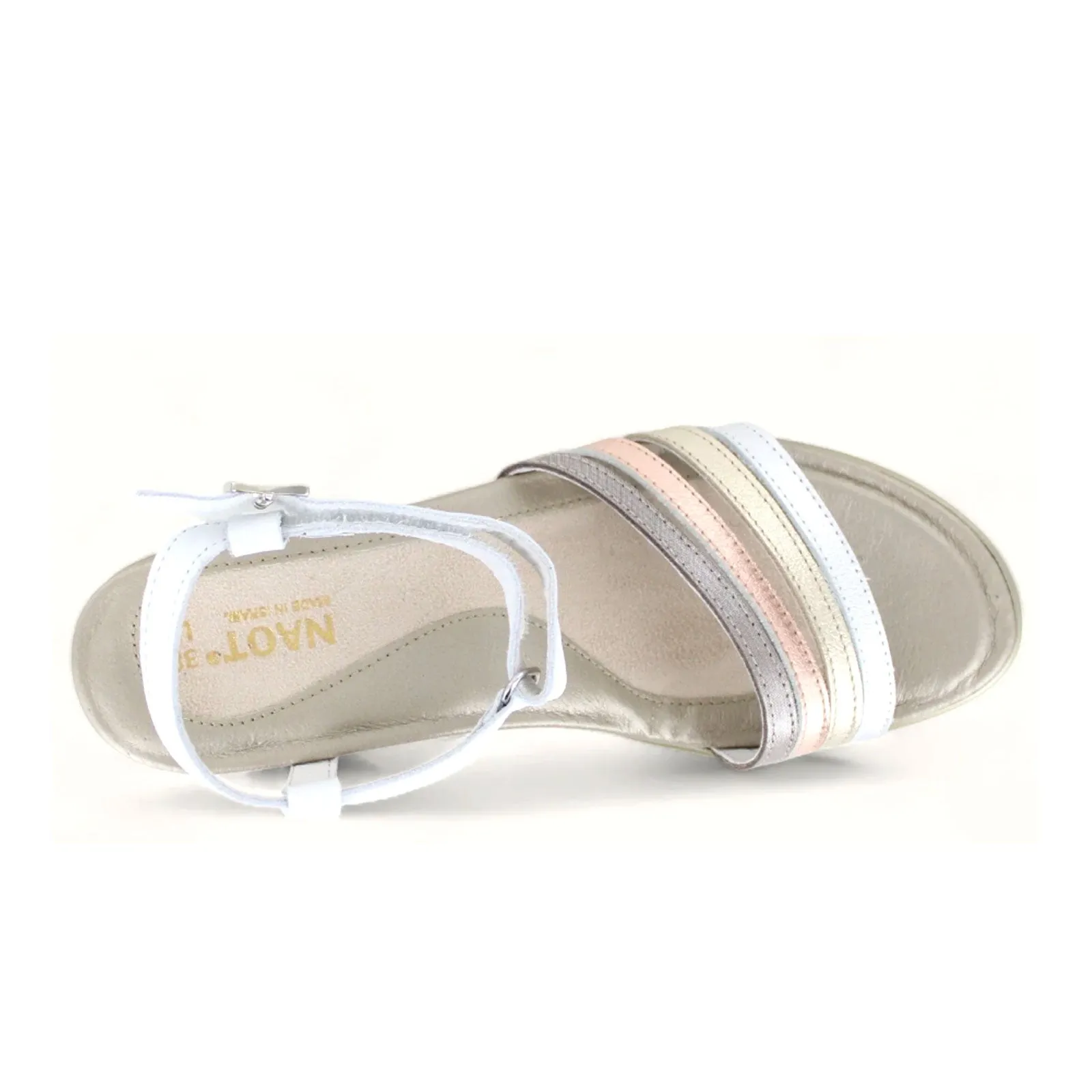 Comfy Sandal Step Naot Current Heeled Sandal (Women) - Soft Silver/Radiant Gold/Silver Luster/White Pearl