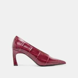 MIDGE HEELS BURGUNDY CROCO EMBOSSED LEATHER Shock Dispersing Hexagons