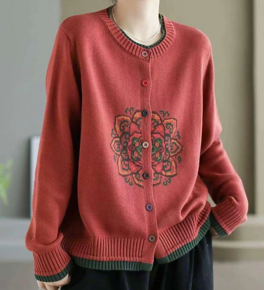 Women Casual Embroidered Knitted Sweater Cardigan Snag Free Knit