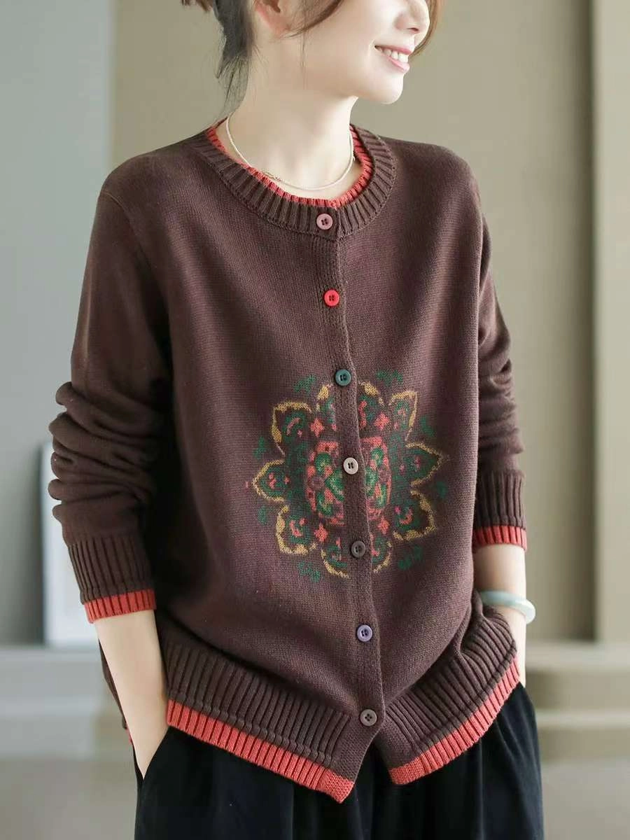 Women Casual Embroidered Knitted Sweater Cardigan Heat Trapping Layer