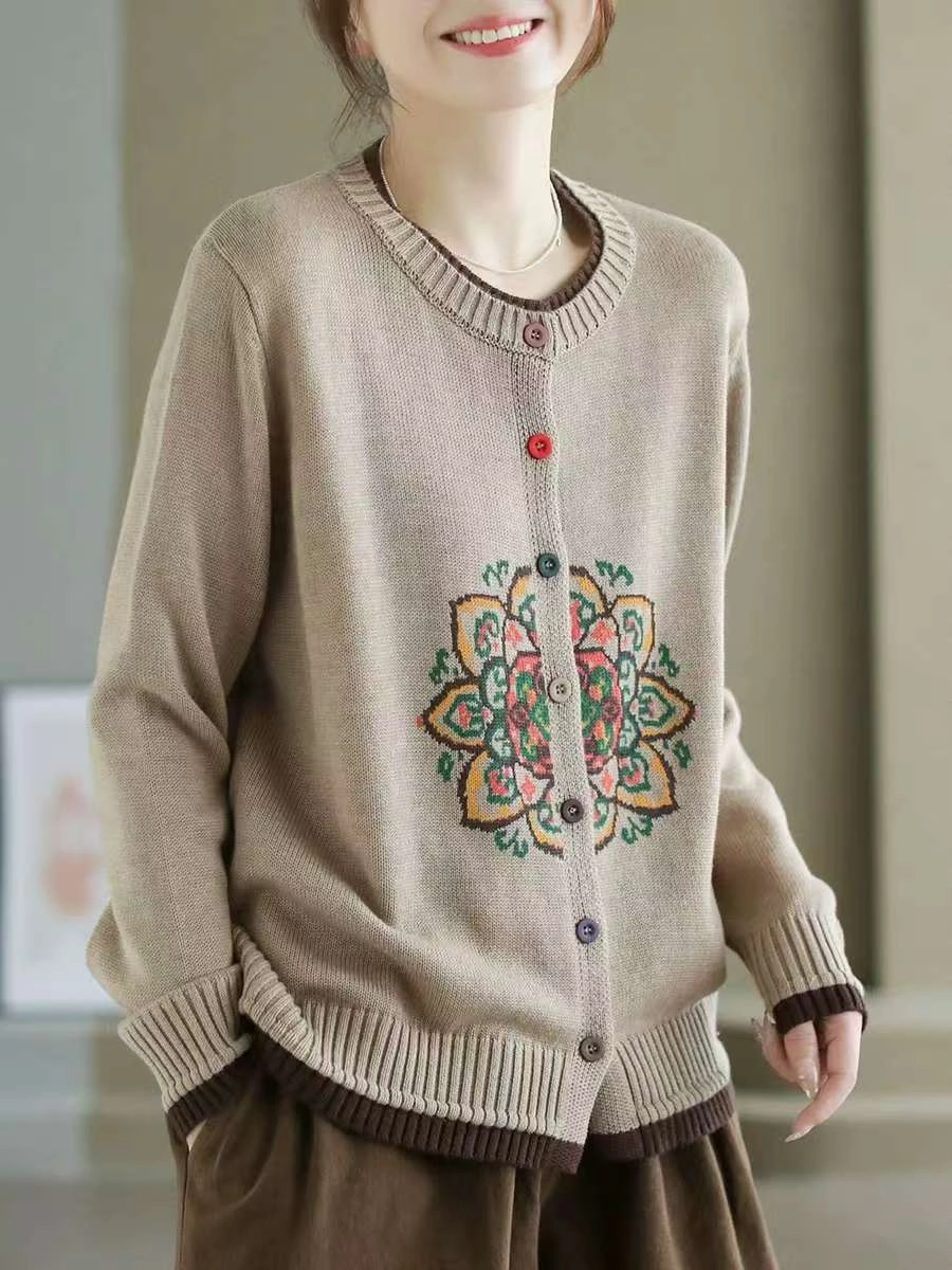 Day To Night Women Casual Embroidered Knitted Sweater Cardigan