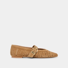 Party Proof MIKEL BALLET FLATS LT BROWN PERFORATED SUEDE