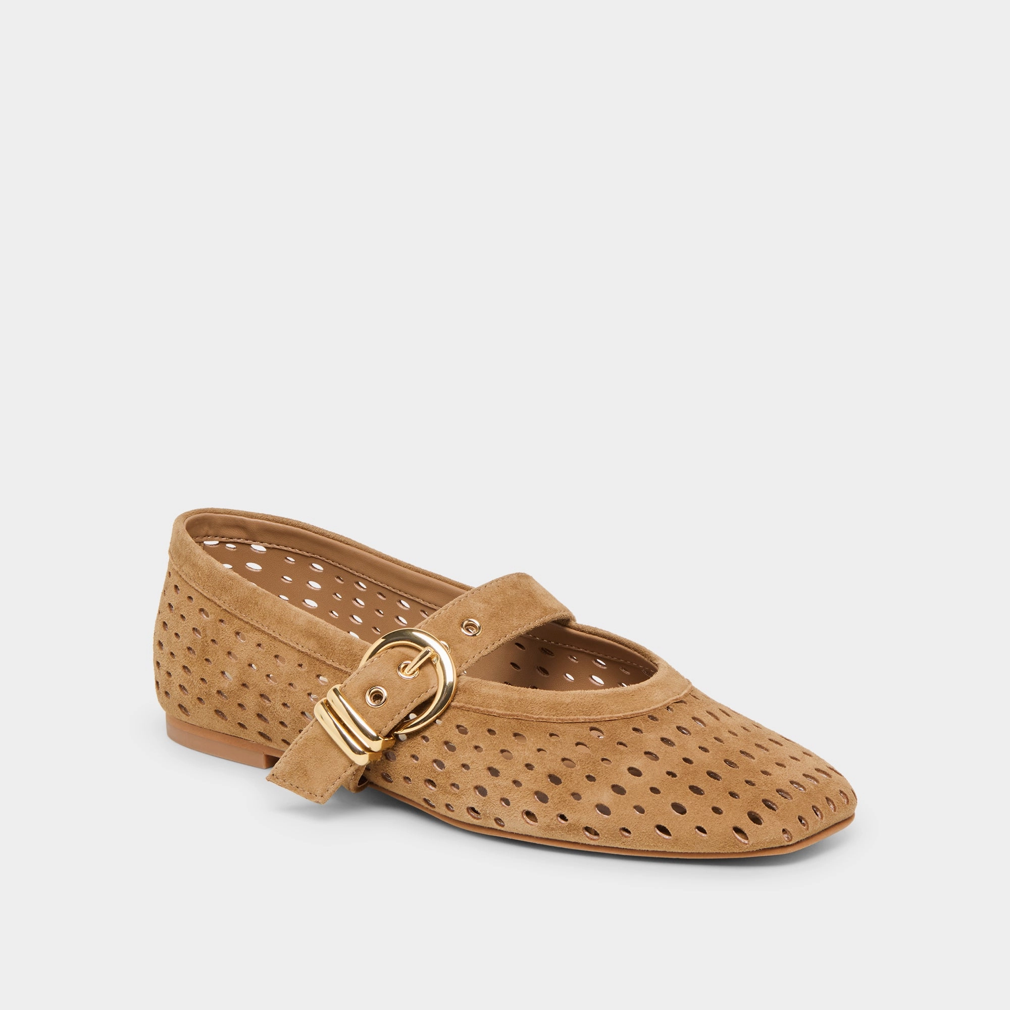 MIKEL BALLET FLATS LT BROWN PERFORATED SUEDE padded insole