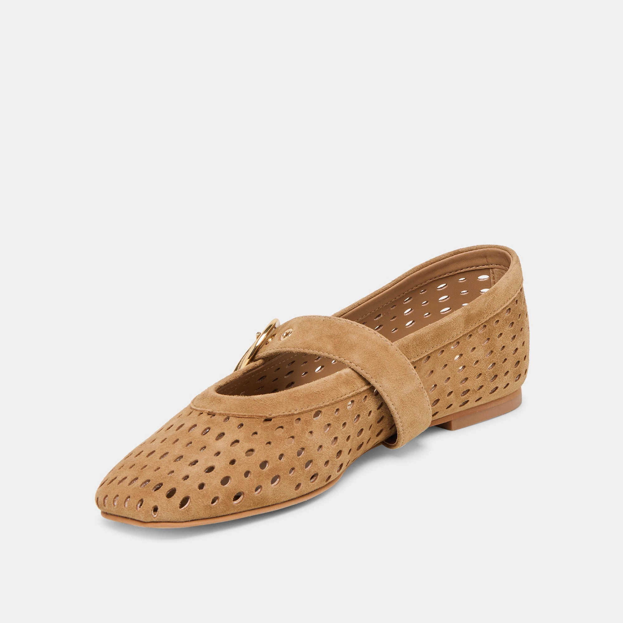 MIKEL BALLET FLATS LT BROWN PERFORATED SUEDE Formal Shoes
