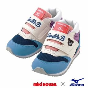 Miki House Kids MIZUNO Sneakers Shoes in Blue Embroidered Flat Heel