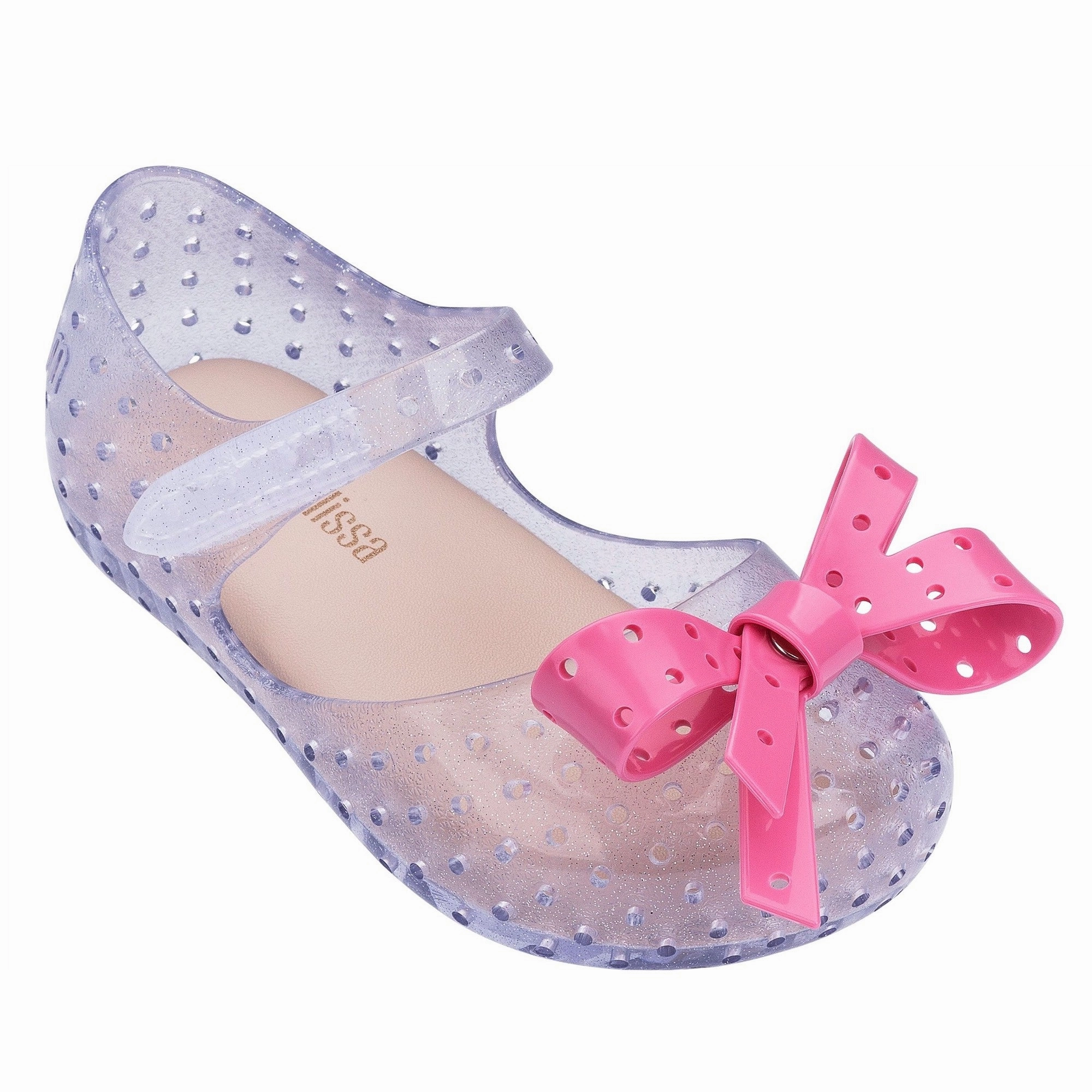 Mini Melissa Kids Girl Furadinha XI Sandals Shoes in Clear Glitter Pressure Relief Padding