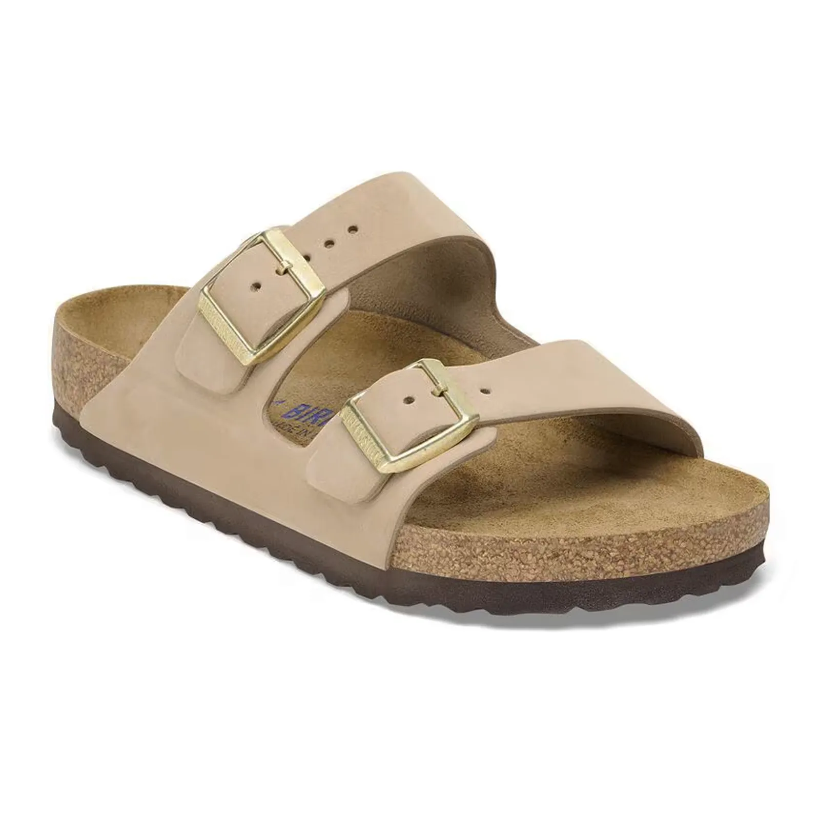 Birkenstock Arizona Soft Footbed Narrow Slide Sandal (Women) - Sandcastle Nubuck Stable Step Confident Step