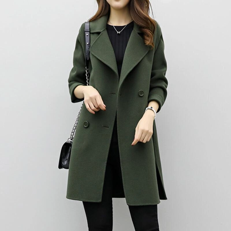 Babakud Women Autumn Plus Size Solid Colors Causal Woolen Coat Quick Dry Performance