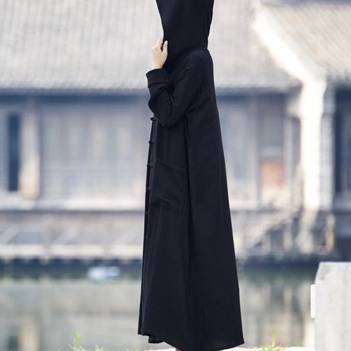 Non Restrictive Armholes Babakud Autumn Cotton Linen Retro Loose Cardigan Hooded Coat