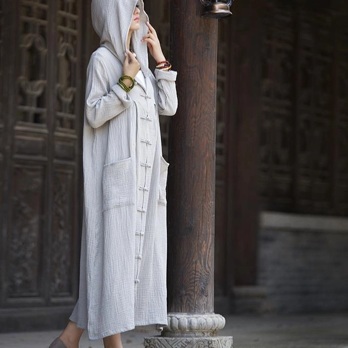 Babakud Autumn Cotton Linen Retro Loose Cardigan Hooded Coat CompressionPackableFabric