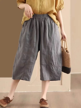 Babakud Women Summer Vintage Ramie Casual Cropped Pants No Wrinkles Odor control