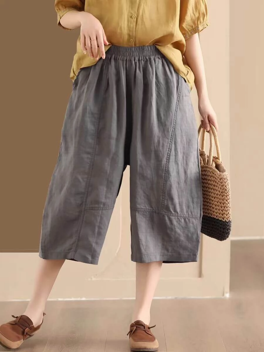 Babakud Women Summer Vintage Ramie Casual Cropped Pants No Wrinkles Odor control