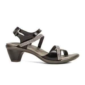Naot Innovate Heeled Sandal (Women) - Black Madras Leather/Black/Clear Rhinestones High density foam