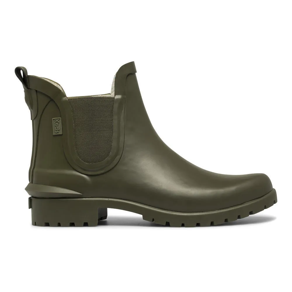 Women's Rowan Chelsea Rain Boot Olive WF65420 Moisture Management Coating Refined