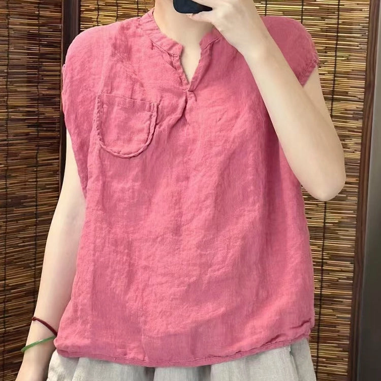 Odor Resistant Finish Babakud Summer Causla Linen Loose Pocket V- Neck Vest