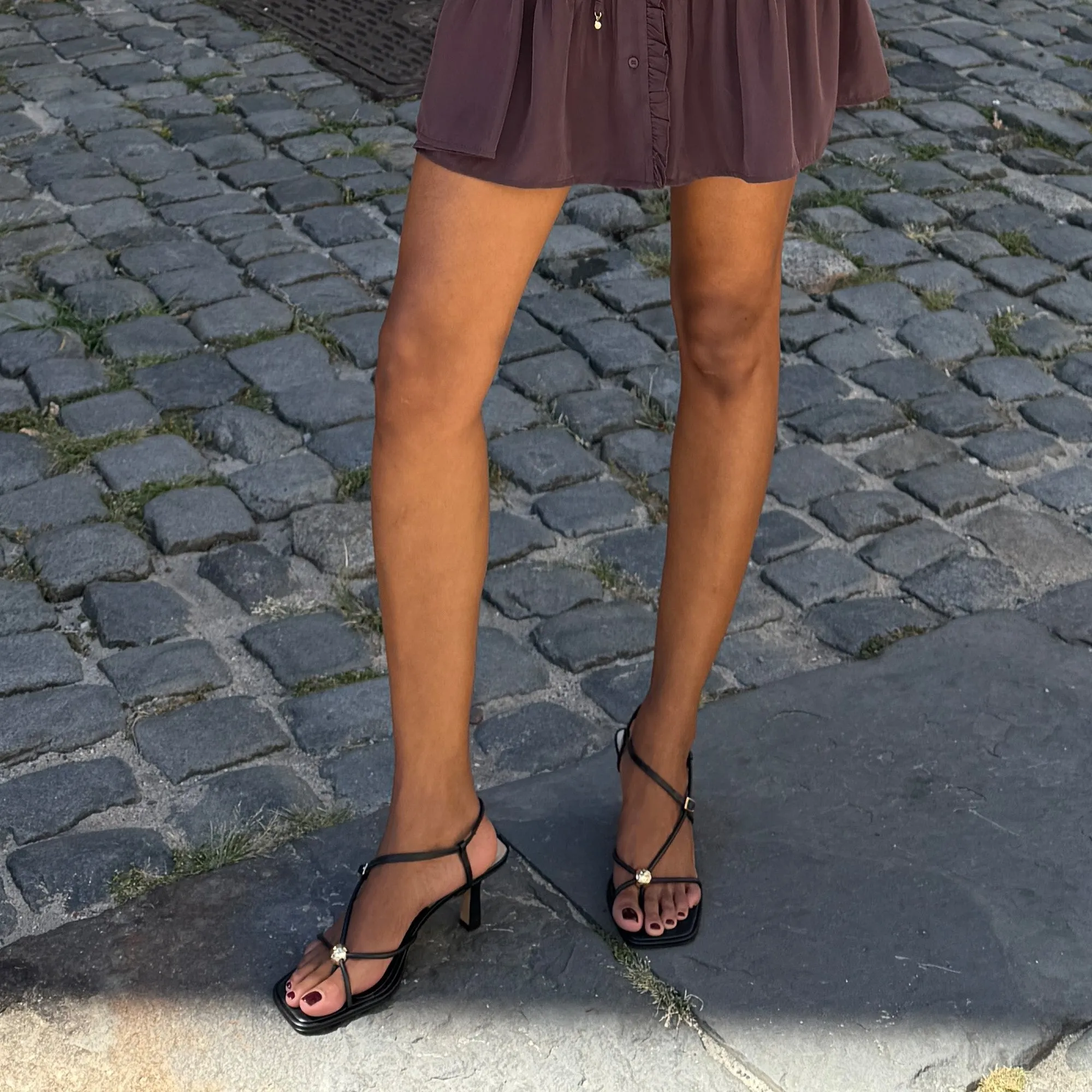 MYLEE HEELS BLACK LEATHER Simple Match Bonded Seam Technology