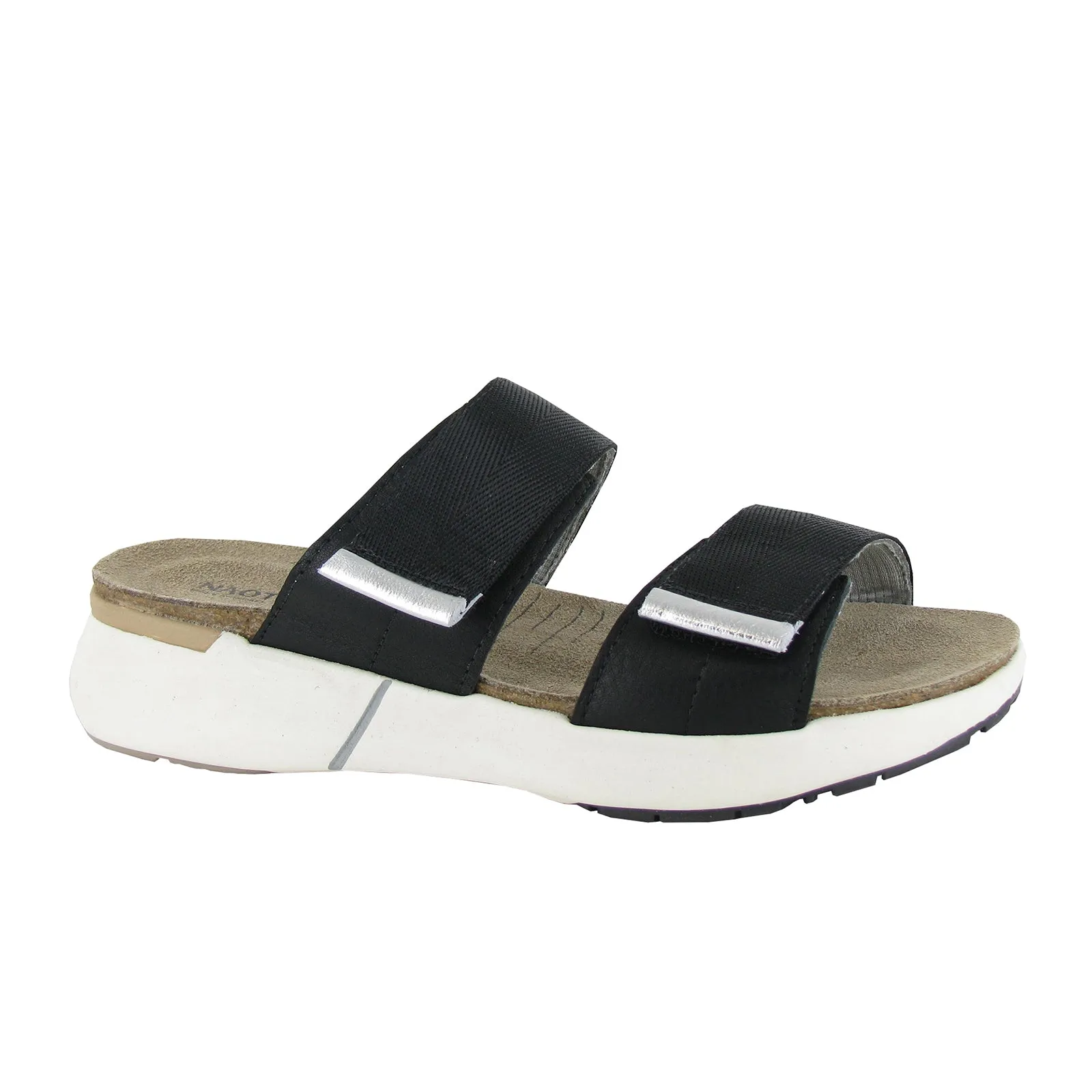 Naot Calliope Slide Sandal (Women) - Soft Black/Soft Silver/Black Woven Workout Everyday Slide