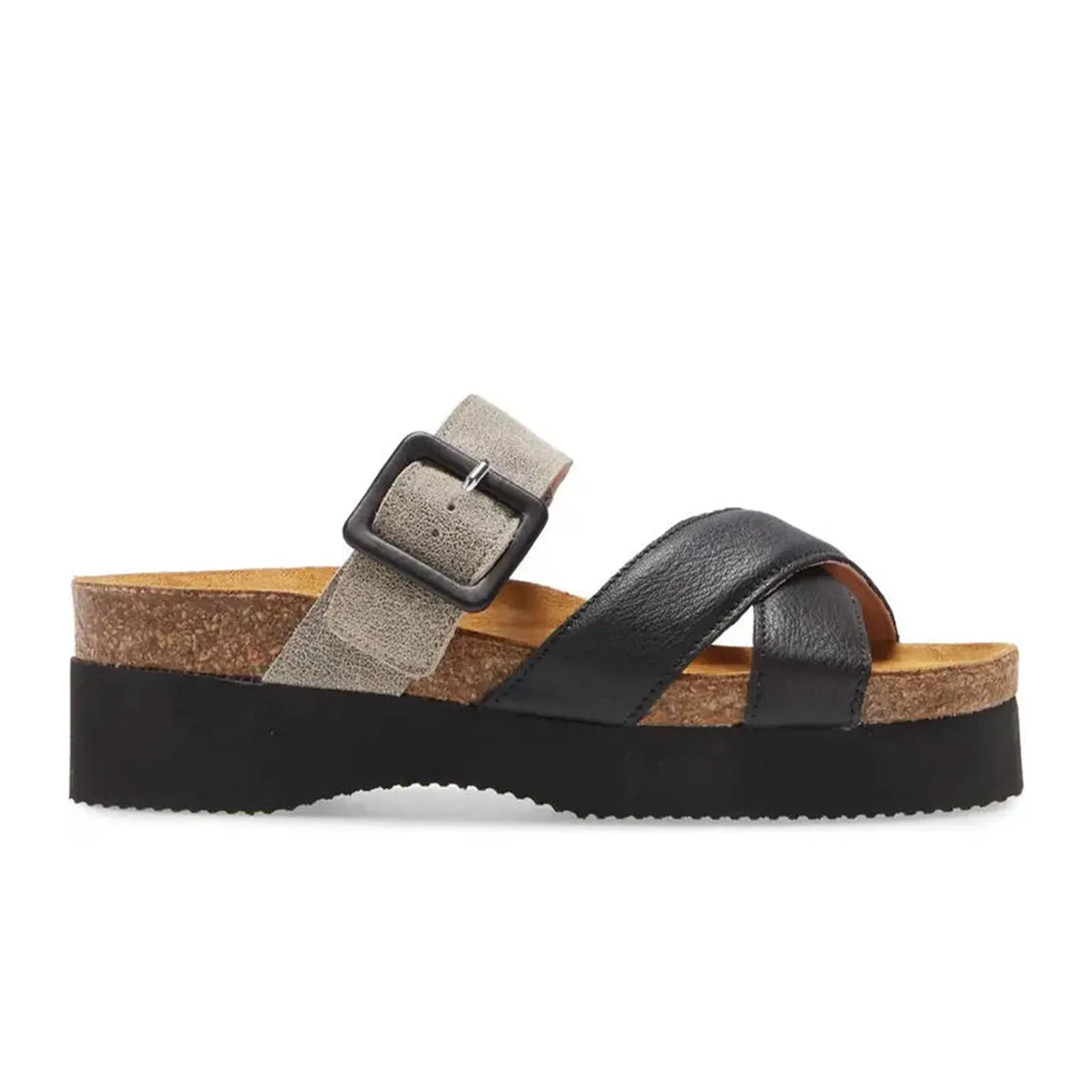 Naot Juliette Slide Sandal (Women) - Soft Black Leather/Spec Beige Speed Enhancement Airy Comfort