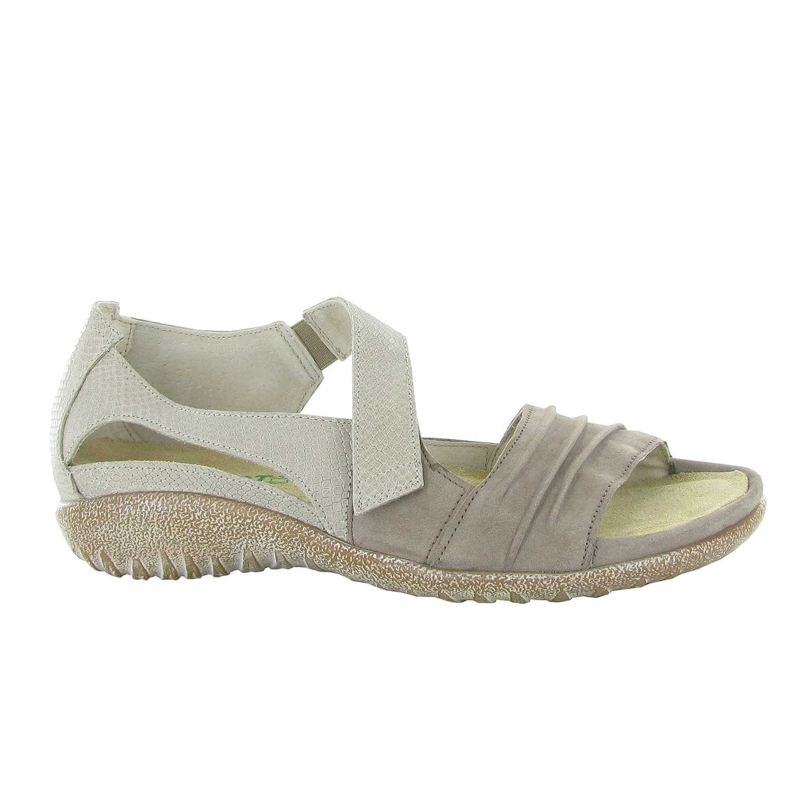 Soft Slip Customizable Fit Naot Papaki Backstrap Sandal (Women) - Stone Nubuck/Beige Lizard Leather