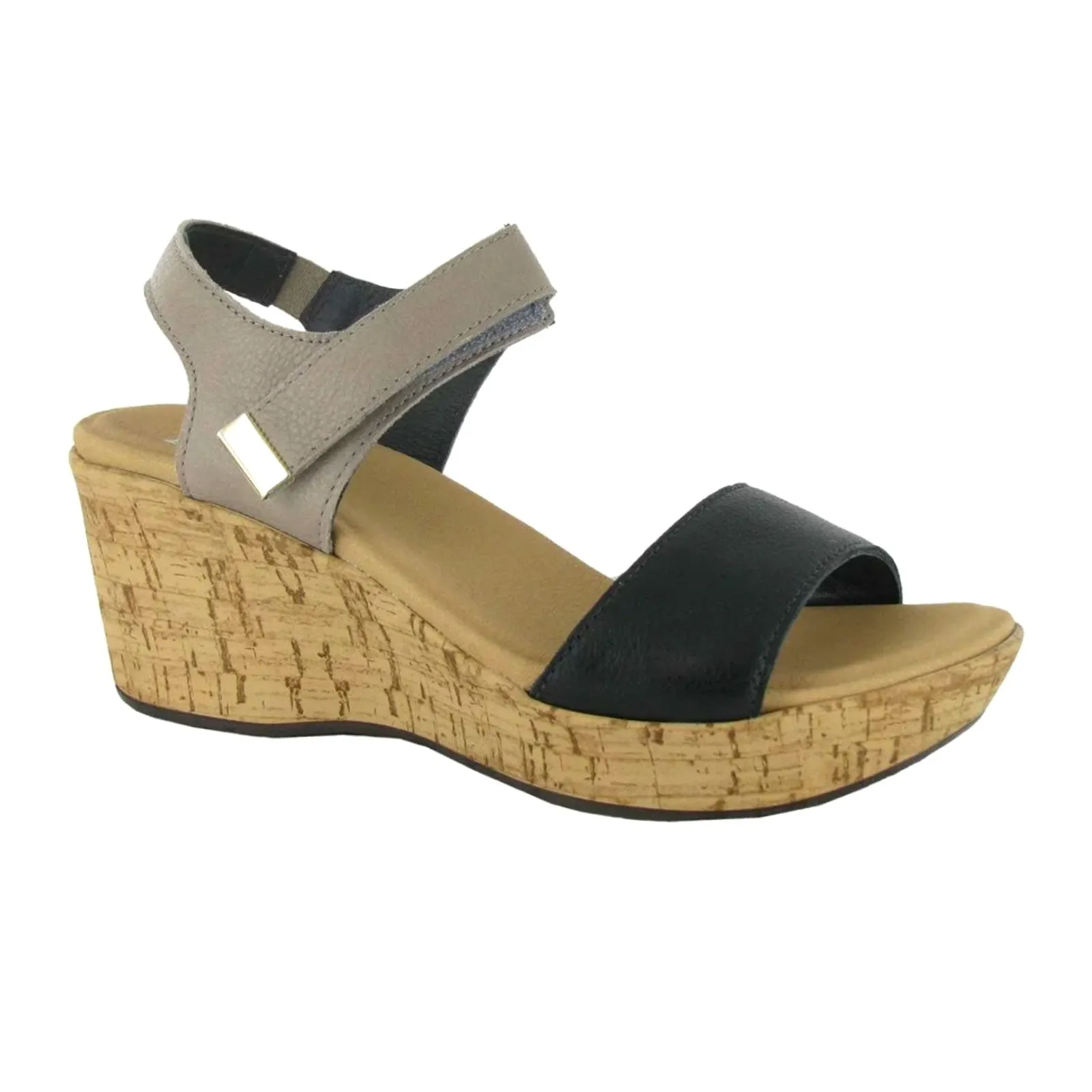 Naot Summer Wedge Sandal (Women) - Soft Black/Soft Stone Backless Design