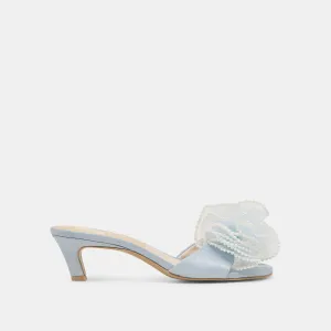 NARITA PEARL HEELS LIGHT BLUE SATIN Core Comfort Sustainable Construction