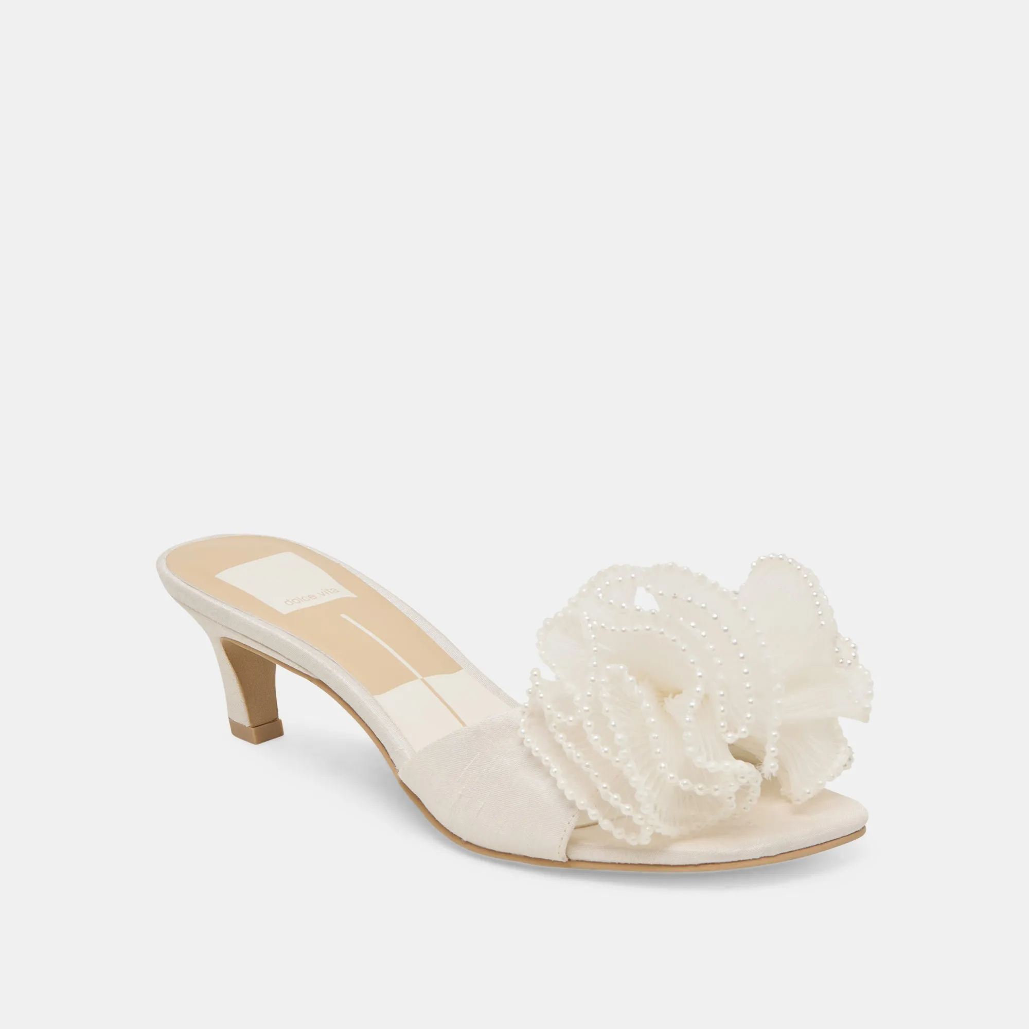 NARITA PEARL HEELS OFF WHITE SATIN Daily Fashion Long Commute