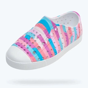 Anti Fatigue Native Kids Jefferson Sugarlite Sandals Shoes - Shell White/ Pastel Multi Stripe