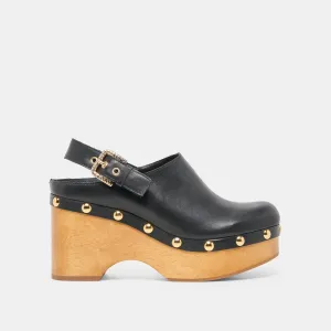 ADELAN CLOGS BLACK LEATHER Low Top Style Elastic Bands