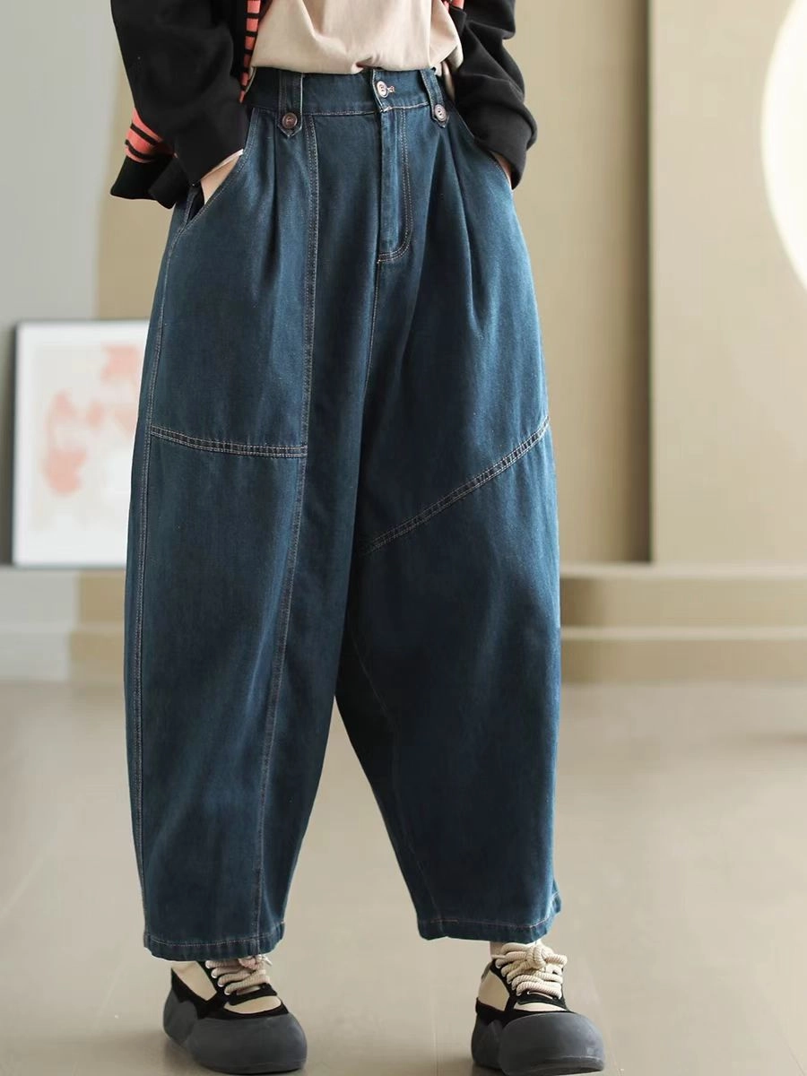 Casual Washed Loose Jeans for Women Pure Fabric